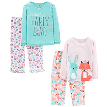 Carter's Girls 4-Piece Pajama Set - Cozy Cotton & Fleece for Sweet Dreams