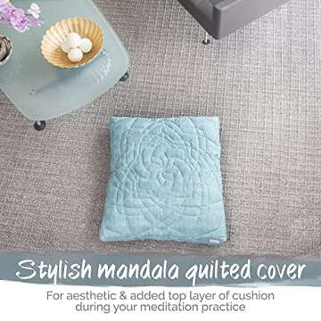 Zenjara Zabuton Yoga Meditation Mat - Boho Rectangular Floor Cushion - 100% Cotton Cover & Plush Eco-Friendly Recycled Removable Insert | Pair with Meditation Cushion (Sea-Foam Green)