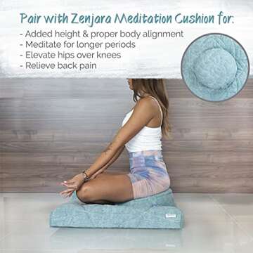 Zenjara Zabuton Yoga Meditation Mat - Boho Rectangular Floor Cushion - 100% Cotton Cover & Plush Eco-Friendly Recycled Removable Insert | Pair with Meditation Cushion (Sea-Foam Green)