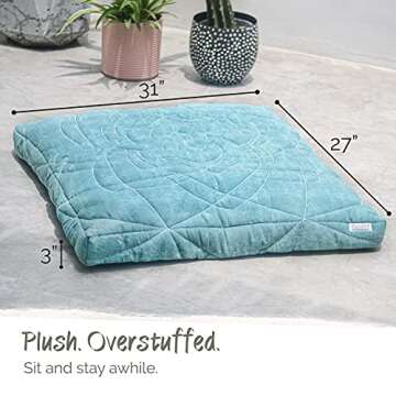 Zenjara Zabuton Yoga Meditation Mat - Boho Rectangular Floor Cushion - 100% Cotton Cover & Plush Eco-Friendly Recycled Removable Insert | Pair with Meditation Cushion (Sea-Foam Green)