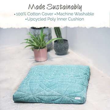 Zenjara Zabuton Yoga Meditation Mat - Boho Rectangular Floor Cushion - 100% Cotton Cover & Plush Eco-Friendly Recycled Removable Insert | Pair with Meditation Cushion (Sea-Foam Green)
