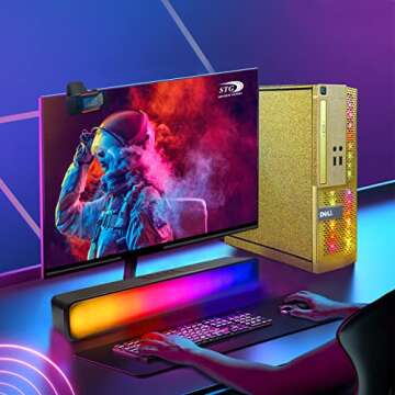 PC Gold Treasure Box RGB Dell Desktop Quad Core I5 up to 3.6G, 16G, 512G SSD, WiFi, Bluetooth 4.0, RGB Gaming Keyboard & Mouse, DVD, New 22" 1080 FHD LED, RGB Sound Bar, Webcam, Win 10 Pro (Renewed)