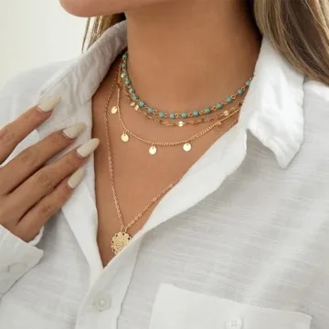 Trendy Gold Layered Turquoise Necklace for Women