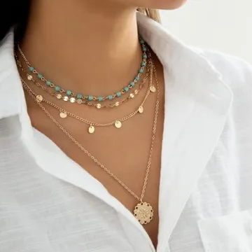Trendy Gold Layered Turquoise Necklace for Women