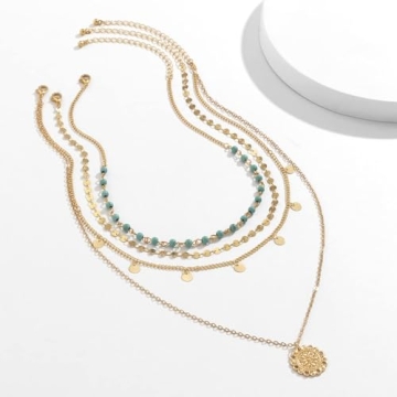 Trendy Gold Layered Turquoise Necklace for Women