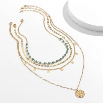 Trendy Gold Layered Turquoise Necklace for Women