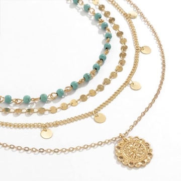 Trendy Gold Layered Turquoise Necklace for Women