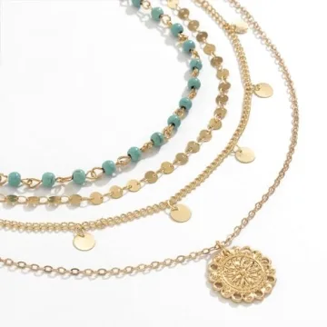 Trendy Gold Layered Turquoise Necklace for Women