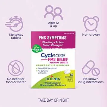 Boiron Cyclease PMS Relief Tablets for Symptoms from PMS of Bloating, Aches, Mood Swings, and Irritability - 60 Count