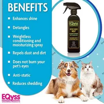 EQyss Avocado Mist Pet Spray Conditioner - Shines, Conditions, and Reduces Shedding, Weightless Leave in Spray - for Dogs, Cats, Puppies - Oil and Silicone Free, pH Balanced, USA Made