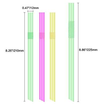 Jumbo Flexible Smoothie Plastic Straws, 100 Pcs Assorted Colors Large Bendable Disposable Milkshake ...