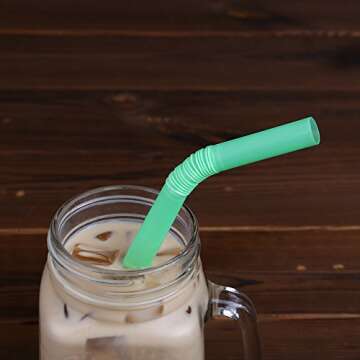 Jumbo Flexible Smoothie Plastic Straws, 100 Pcs Assorted Colors Large Bendable Disposable Milkshake Straws, Wide Bendy Boba Drinking Straws (0.47" Diameter and 8.26" long)