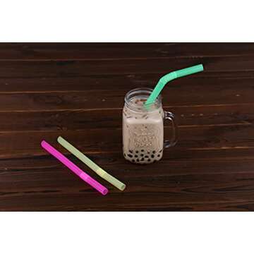 Jumbo Flexible Smoothie Plastic Straws, 100 Pcs Assorted Colors Large Bendable Disposable Milkshake Straws, Wide Bendy Boba Drinking Straws (0.47" Diameter and 8.26" long)