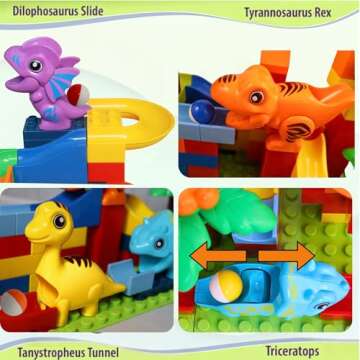 Marble Run for Kids Ages 3-5 & Up (160 pcs)- Dino Dash Building Block Marble Track Compatible w/Dupl...