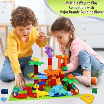 Marble Run for Kids Ages 3-5 & Up (160 pcs)- Dino Dash Building Block Marble Track Compatible w/Duplo Blocks - STEM Marble Run Set - Montessori Marble Runs for Kids 4-8 - Marble Set