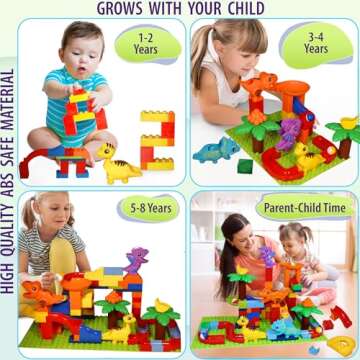 Marble Run for Kids Ages 3-5 & Up (160 pcs)- Dino Dash Building Block Marble Track Compatible w/Duplo Blocks - STEM Marble Run Set - Montessori Marble Runs for Kids 4-8 - Marble Set