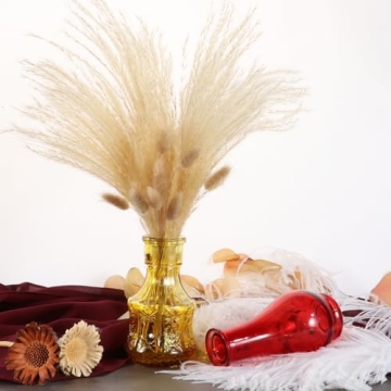 Colorful Glass Single Bud Vases Set of 6,BIGIVACA Vintage Bud Vases in Bulk,Small Colored Embossed Flower Vase Set for Home Decor,Mini Cut Glass Bud Vase for Centerpiece,Events,Garden,Wedding