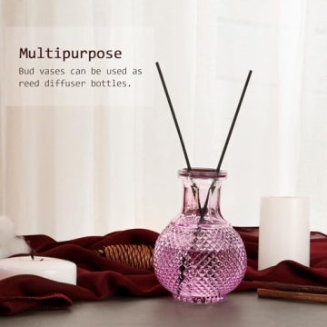 Colorful Glass Single Bud Vases Set of 6,BIGIVACA Vintage Bud Vases in Bulk,Small Colored Embossed Flower Vase Set for Home Decor,Mini Cut Glass Bud Vase for Centerpiece,Events,Garden,Wedding