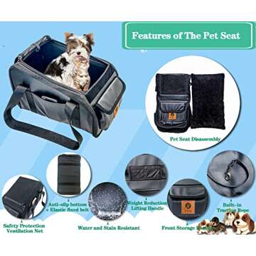 Ximei Dog Booster Car Seat ON Car Armrest Center Console Dog Pet Booster Car Seat Dog Cat Travel Seat Puppy Console for SUV Secure Safety Seat Perfect for Small Dogs Cats (PU for Fold)