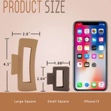 12 Pack Hair Clips，Large Rectangle For Women(4in），Medium Square Claw for Thin Hair（2in），Matte claw Thick Hair, Neutral Colors and Strong Hold Jaw clips.