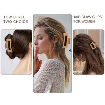 12 Pack Hair Clips，Large Rectangle For Women(4in），Medium Square Claw for Thin Hair（2in），Matte claw Thick Hair, Neutral Colors and Strong Hold Jaw clips.