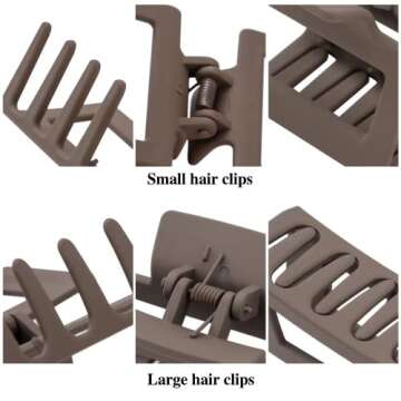 12 Pack Hair Clips，Large Rectangle For Women(4in），Medium Square Claw for Thin Hair（2in），Matte claw Thick Hair, Neutral Colors and Strong Hold Jaw clips.
