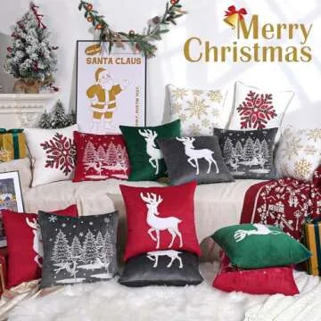 Lewondr 18 x 18 Inches Pack of 2 Christmas Throw Pillow Covers, Soft Velvet Decorative Square Throw Pillow Cases with Embroidery Snowflakes Cute Pillowcases for Christmas Decor Bed Sofa Couch, White