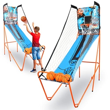 SereneLife Single Hoop Basketball Shootout Indoor Arcade Game with LED Scoreboard