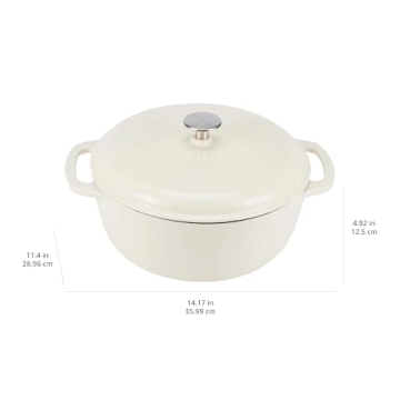 Amazon Basics Cast Iron Dutch Oven Pot with Lid, Enameled, Round, Dual Handles, Heavy-Duty, Medium, 6-Quart, White