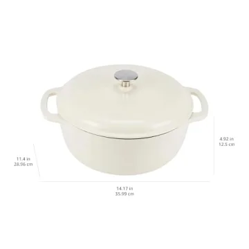 Amazon Basics Cast Iron Dutch Oven Pot with Lid, Enameled, Round, Dual Handles, Heavy-Duty, Medium, 6-Quart, White