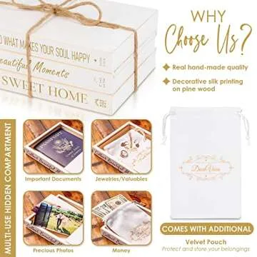 DecoVous 3 Pcs Faux Decorative Books for Home Decor Coffee Table Bookshelf - Display Fake Books for Decoration - Natural Wood Book Stack Decor w/Storage - Rustic Farmhouse Accent Entryway Decor Books