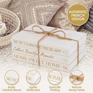 DecoVous 3 Pcs Faux Decorative Books for Home Decor Coffee Table Bookshelf - Display Fake Books for Decoration - Natural Wood Book Stack Decor w/Storage - Rustic Farmhouse Accent Entryway Decor Books