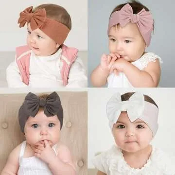 Makone Baby Bows Headband Newborn Hairbands Stretchy Nylon Child Hair Accessories Hair Bow Headband for Infant Toddler Baby Girls 5.5 inch, 6pcs