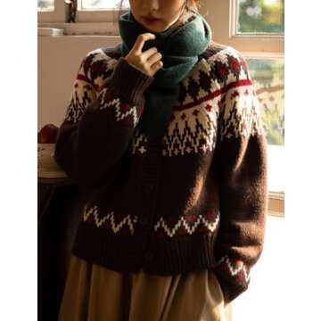Lentta Womens Retro Fair Isle Cardigan for Winter Style