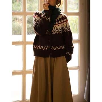 Lentta Womens Retro Fair Isle Cardigan for Winter Style