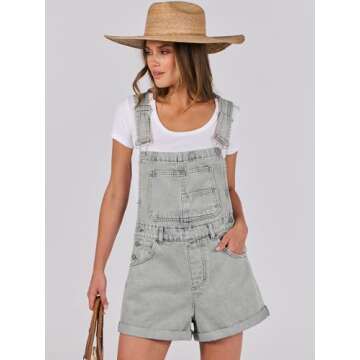 Stylish ANRABESS Denim Shorts Overalls for Women - Retro Blue Casual Summer Wear