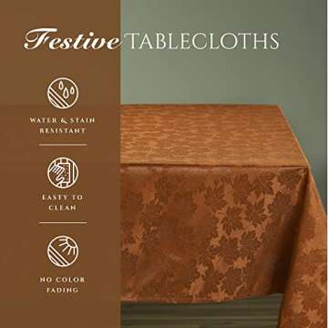 Kadut Thanksgiving Tablecloth Maple Leaf, Harvest, Fall Tablecloth. Rustic (60x102 Inch) for 6 Foot Rectangle Tables Heavy Duty Fabric, Stain Proof Table Cloth for Harvest, Holiday.