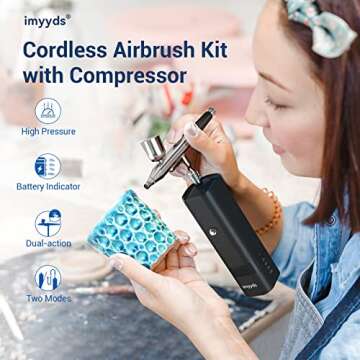imyyds Airbrush Kit with Compressor, 32 PSI High Pressure Cordless Airbrush Gun, Portable Dual Action Airbrush Compressor Set, Handheld Mini Rechargeable Air Brushes for Painting, Model, Nail, Makeup