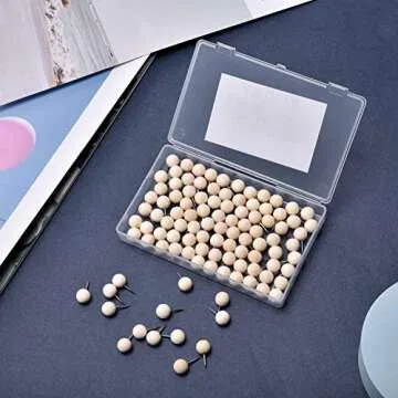 HIYUMY 100 Wood Push Pins - Stylish Decorative Tacks
