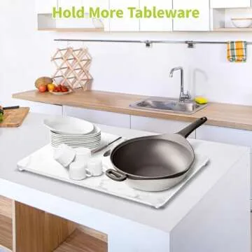 Large Size Stone Dish Drying Mat for Kitchen Counter, 24×15.4Inches, Eco-Friendly Diatomaceous Earth Stone Mat, Ultra Absorbent, Quick Dry, Non-slip, Heat Resistant, Multi-purpose mats(White Marble).