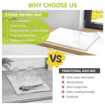 Large Size Stone Dish Drying Mat for Kitchen Counter, 24×15.4Inches, Eco-Friendly Diatomaceous Earth Stone Mat, Ultra Absorbent, Quick Dry, Non-slip, Heat Resistant, Multi-purpose mats(White Marble).