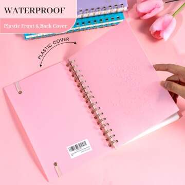 Yoment Spiral Notebook College Ruled A5 Spiral Bound Journal 160 Pages Thick Paper Plastic Hardcover Spiral Notebook 5x7 Wire Bound Notebooks for Note Taking School Office Supplies,Pink