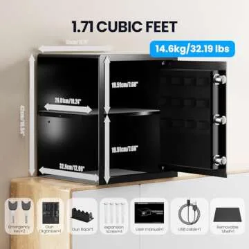 Grimtron Gun Safe for Multiple Pistols (1.71 cu. ft.) - Biometric Quick Access Handgun Safe 【Gun Rack & Gun Organizer】Home Pistol Safe Box, Fingerprint Gun Safe Storage with Backlit Keypad