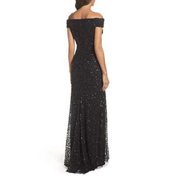 Adrianna Papell Women's Off The Shoulder Beaded Long Gown, Navy, 6