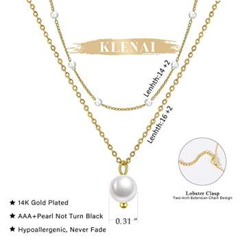 Layered Gold Pearl Necklaces, 14K Gold Plated Dainty Layered Single, Simple Pearl Choker Chain Necklaces for Women Trendy Jewelry Gifts