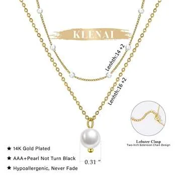 Layered Gold Pearl Necklaces, 14K Gold Plated Dainty Layered Single, Simple Pearl Choker Chain Necklaces for Women Trendy Jewelry Gifts