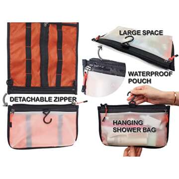 Compact Travel Toiletry Bag, Hanging Toiletry Bag for Men, Roll Up Dopp Kit Bathroom Shaving Shower Medicine Hygiene Bag for Traveling, Waterproof Lightweight Organizer for Gym Camping Grooming, Black