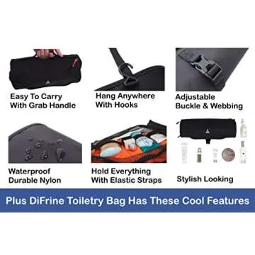 Compact Travel Toiletry Bag, Hanging Toiletry Bag for Men, Roll Up Dopp Kit Bathroom Shaving Shower Medicine Hygiene Bag for Traveling, Waterproof Lightweight Organizer for Gym Camping Grooming, Black
