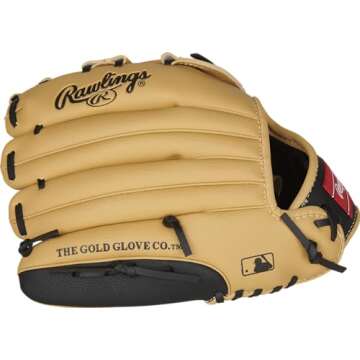 Rawlings | PLAYERS Series T-Ball & Youth Baseball Glove | Right Hand Throw | 11.5" | Camel/Black
