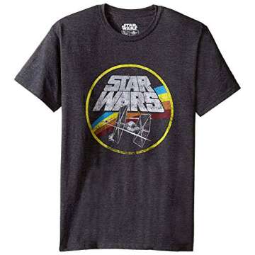 STAR WARS Unisex Adult Classic Logo and Tie Fighter Men's Short Sleeve T-Shirt T Shirt, Charcoal Hea...